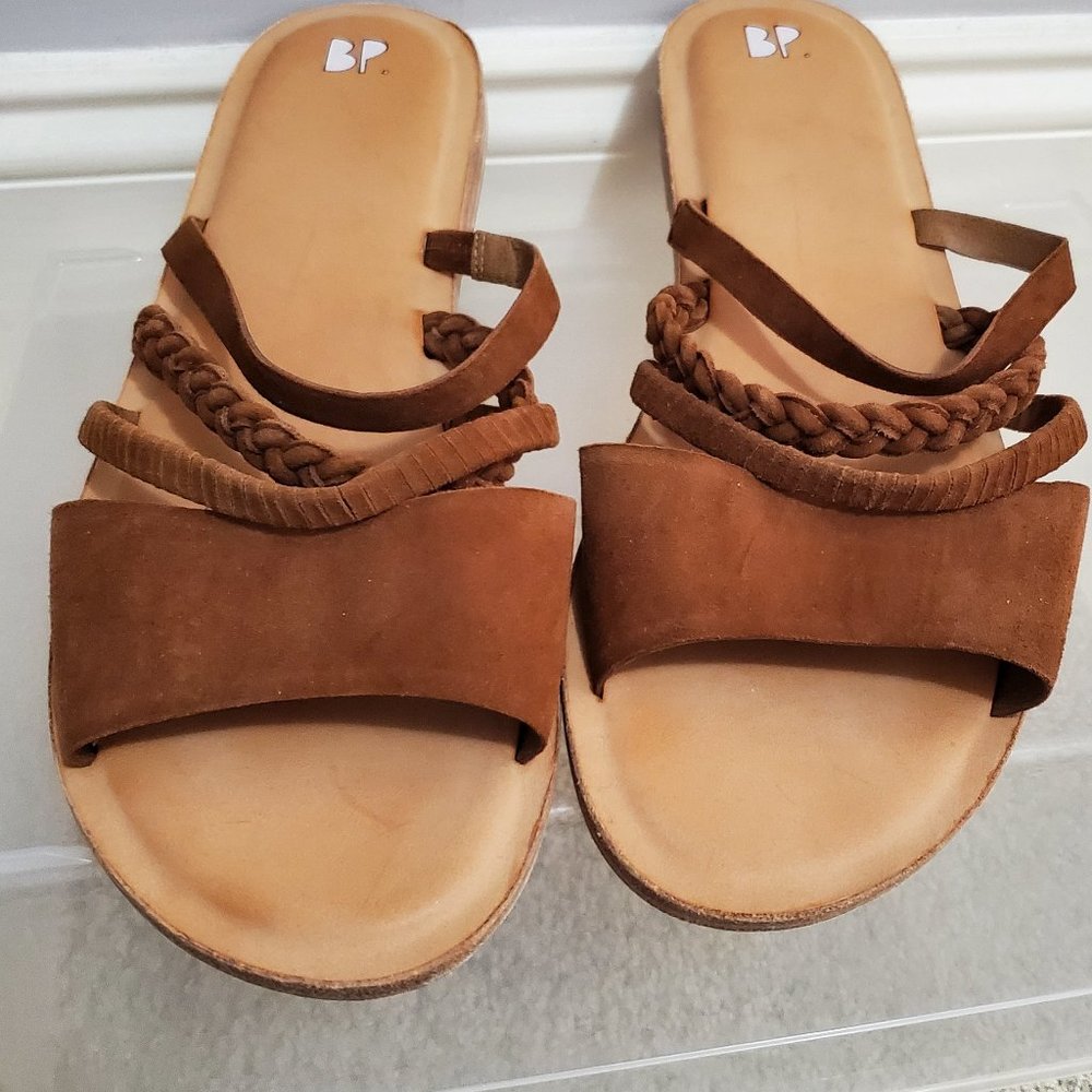 BP Brown Suede Slide Sandals